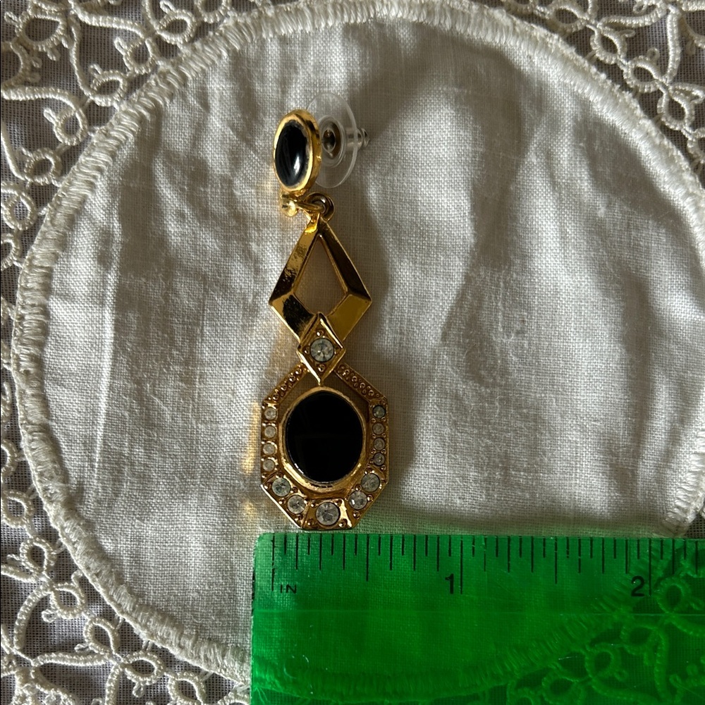 Vintage Avon Gold-Tone Earrings with Black Centers and Crystal Accents - Picture 2 of 3